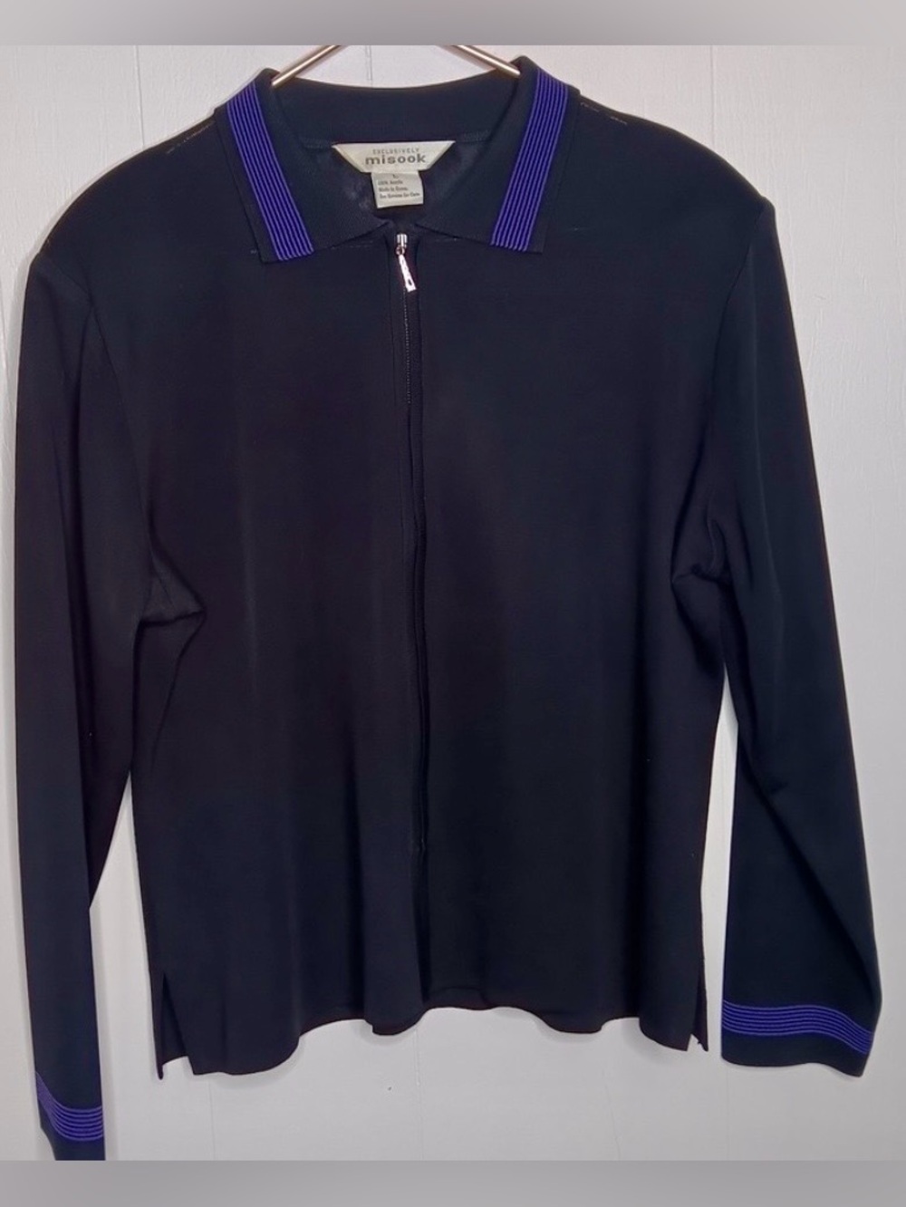 Authentic Vintage Exclusively Misook Black Zip-Front Jacket with Purple Trim